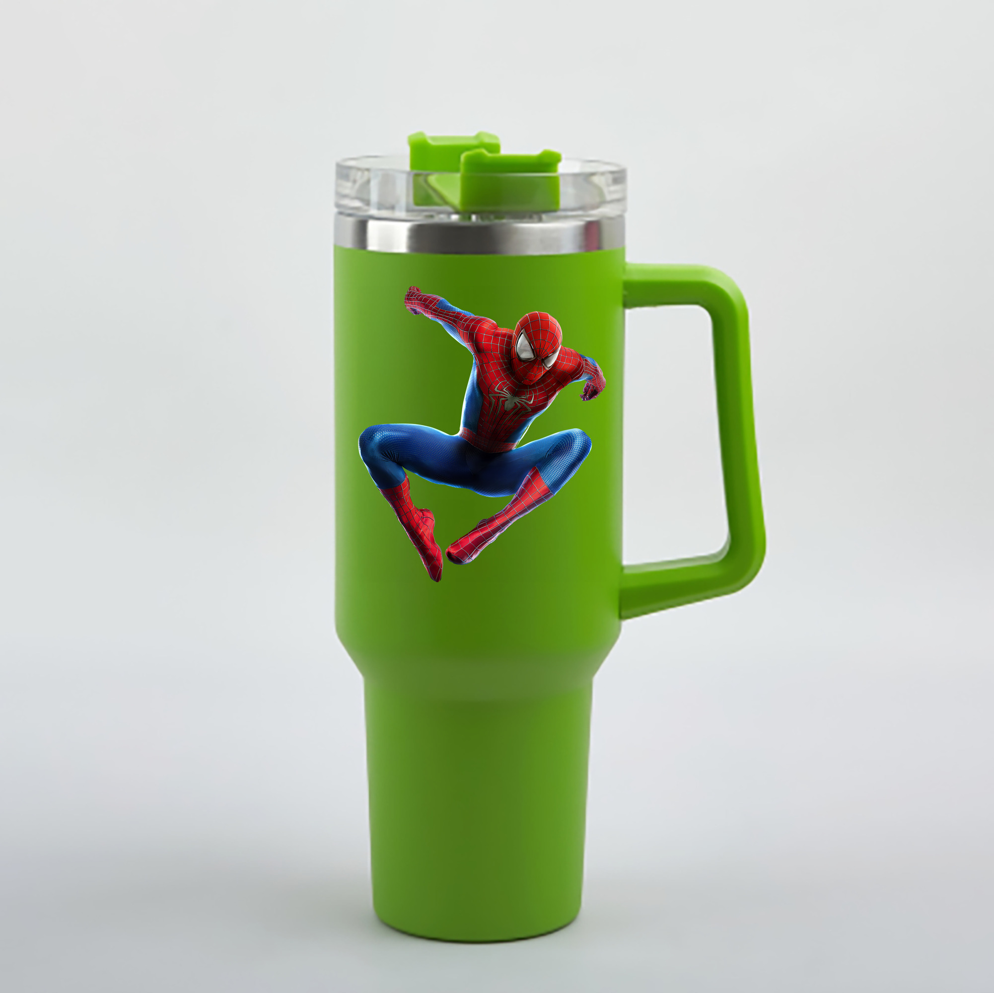 （画像用） Spider Man スパイダーマン 1200mL車用タンブラー - クリスタルステッカー（プラスチックストロー付き）